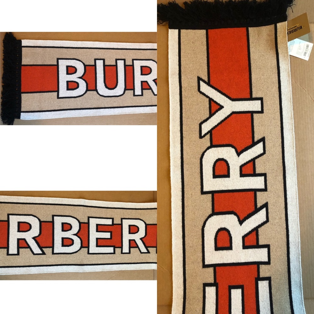 Burberry - B Series Logo Cashmere Scarf in Camel - Picture 6 of 10